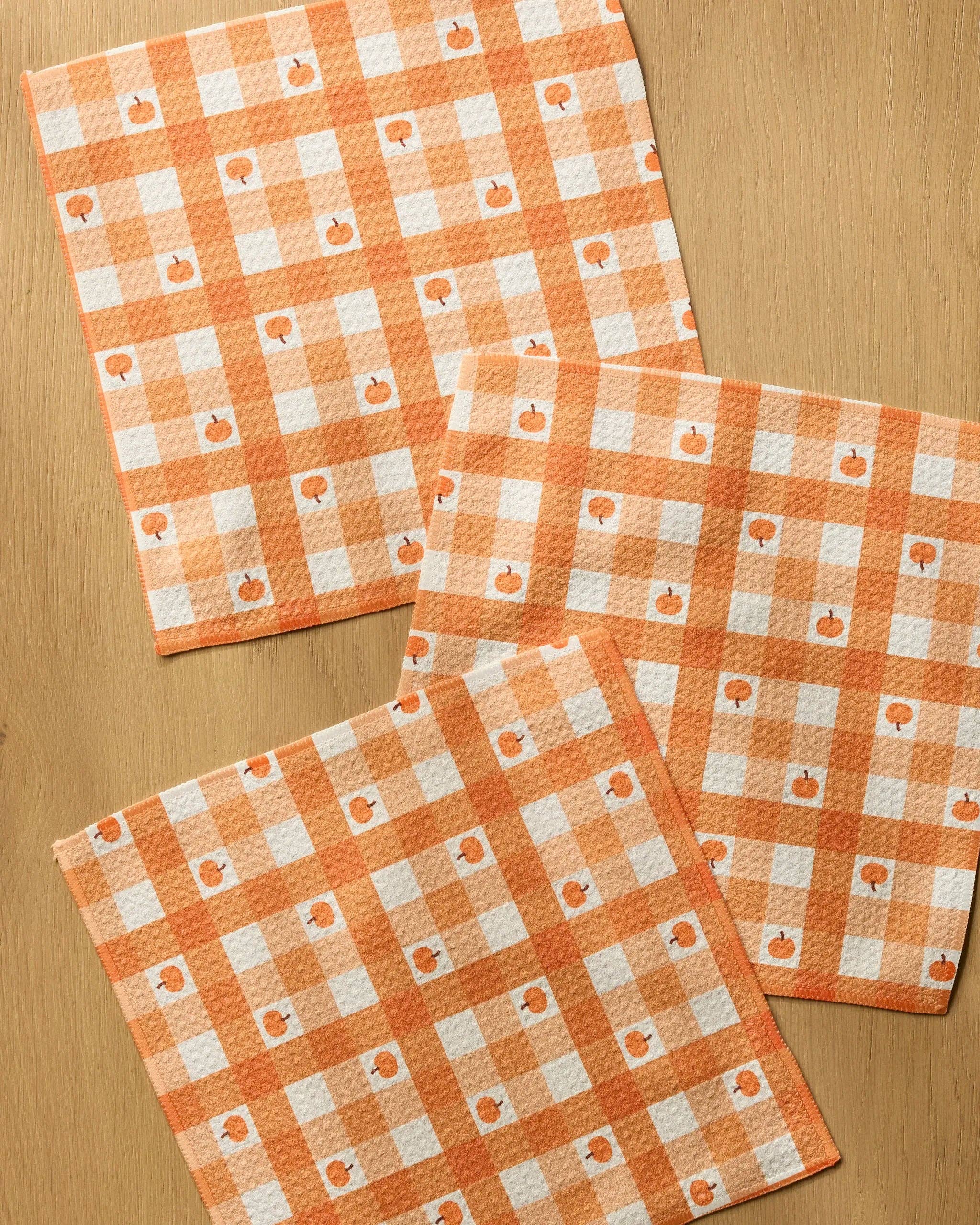 Pumpkin Check Dishcloth Set