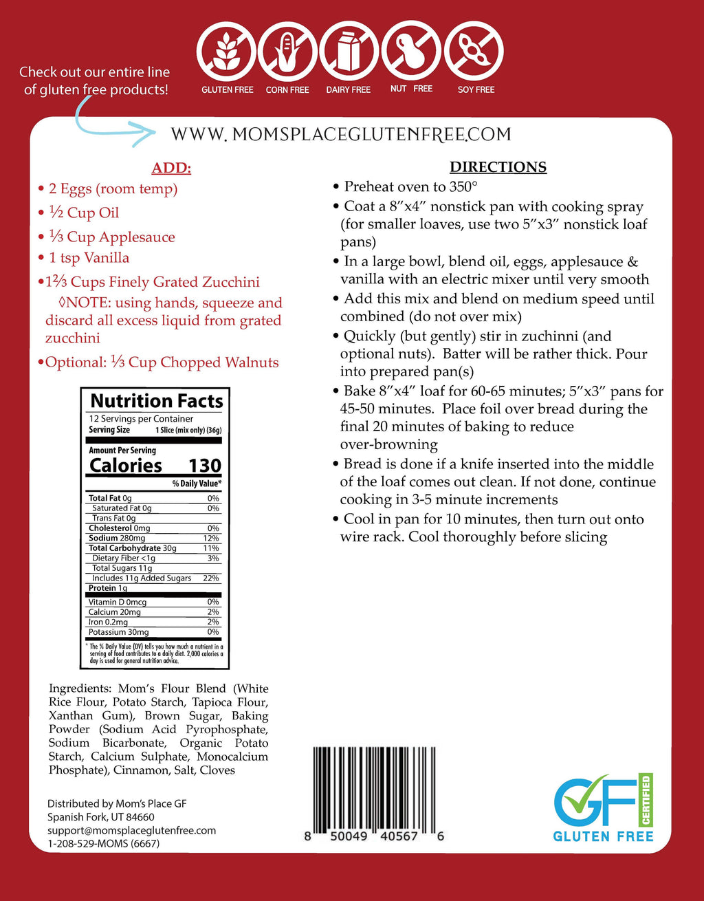 Gluten-Free Zucchini Bread Mix