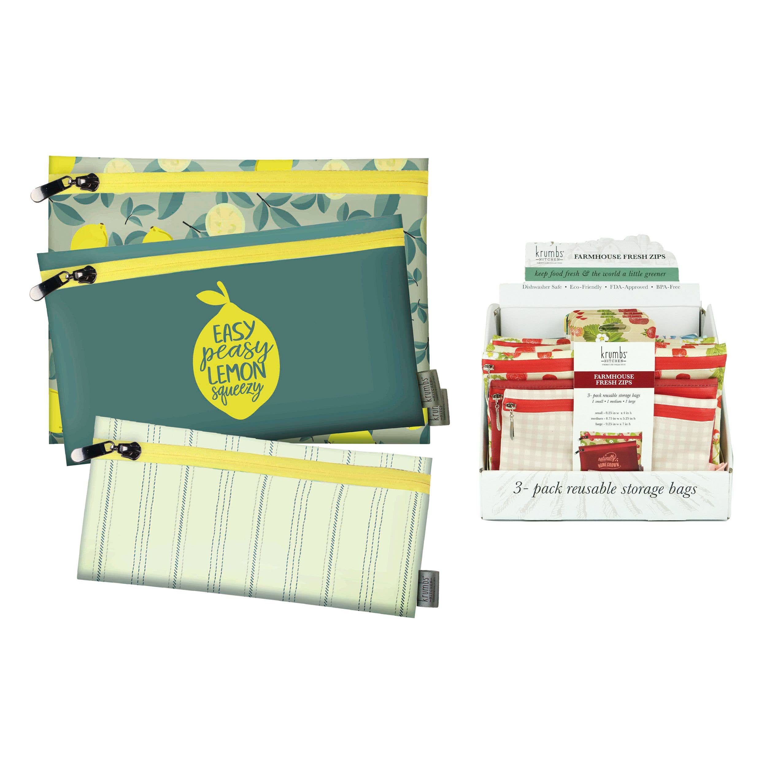 Krumbs Kitchen Farmhouse 3-Pack Reusable Storage Bags
