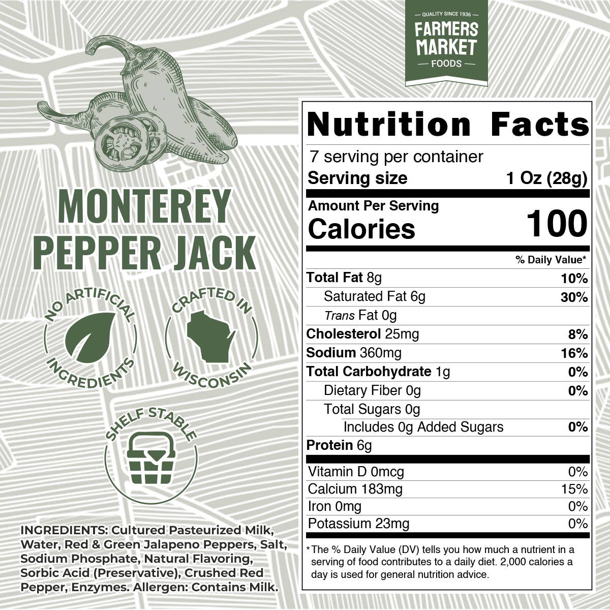 Monterey Pepper Jack Cheese 7oz (Shelf Stable) (12ct)