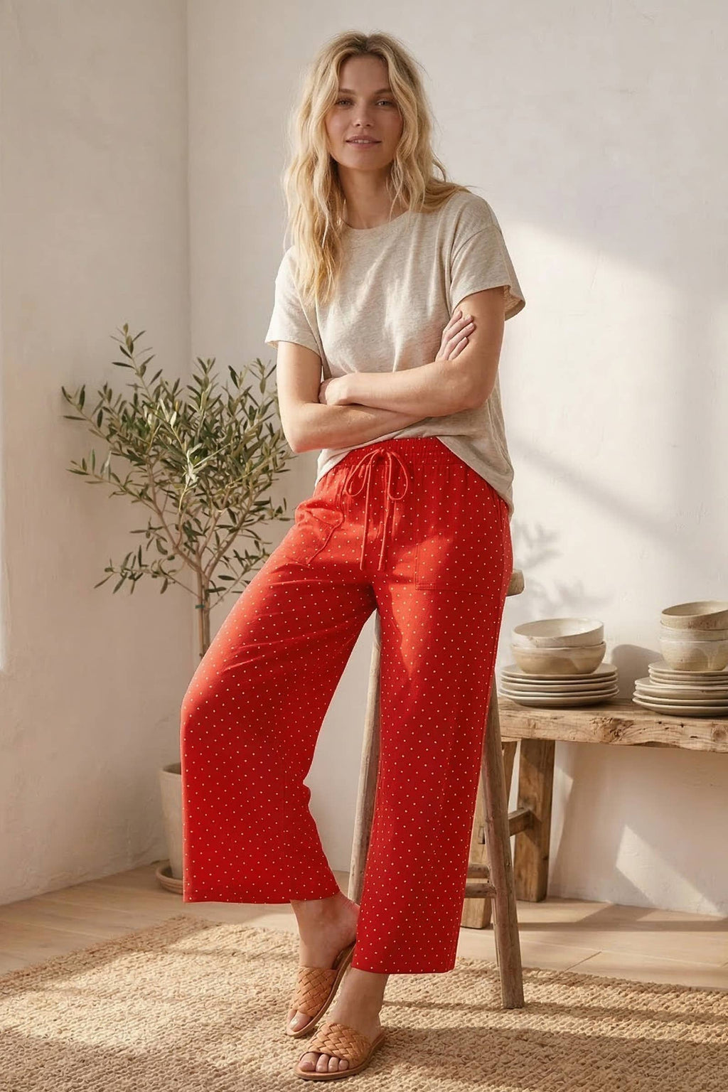 Relaxed Polka Dot Wide Leg Pants