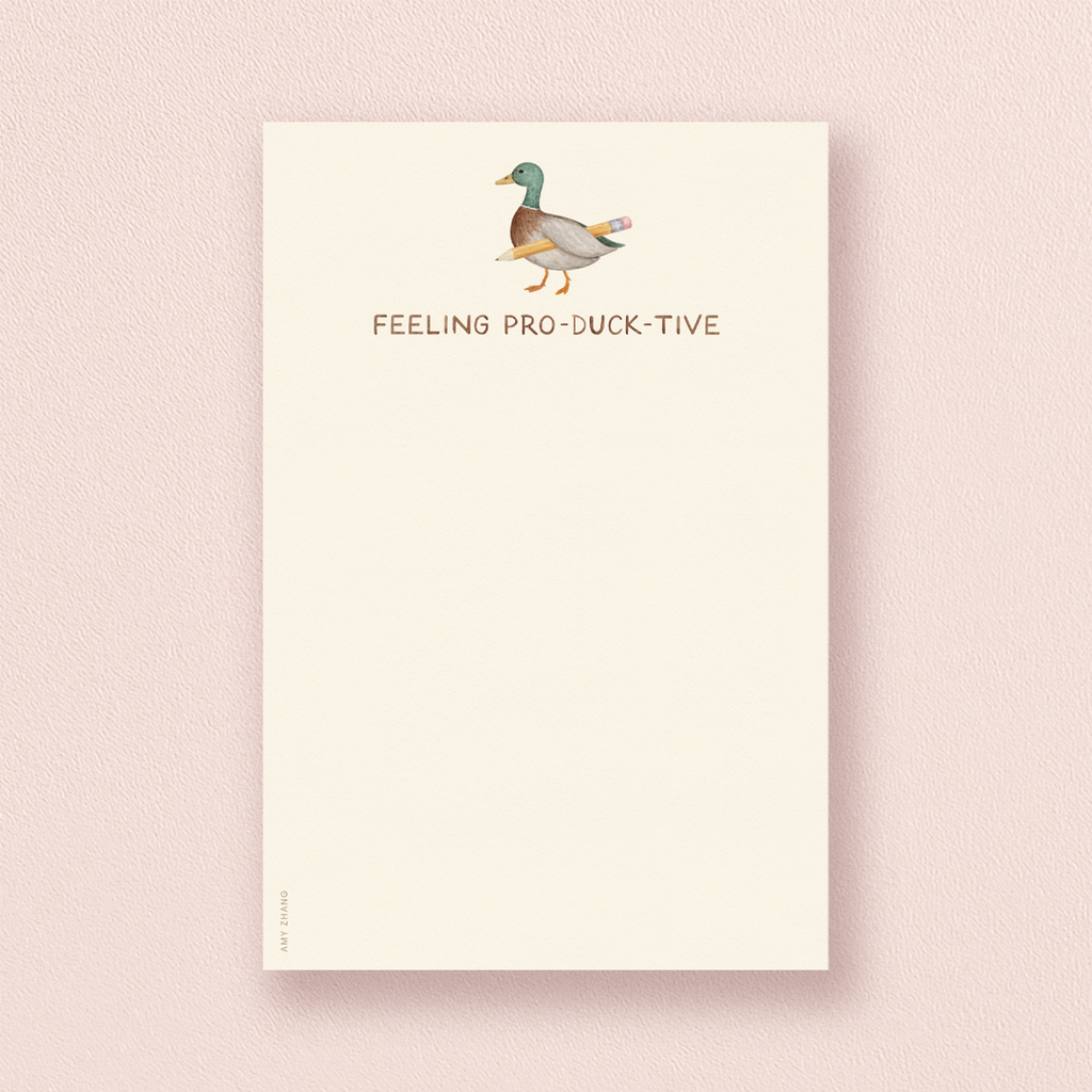 Feeling Productive — Cute Duck And Pencil Pun Notepad