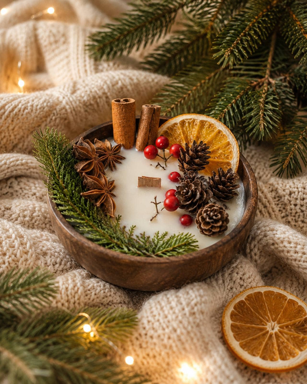 Christmas Wood Wick Candle in Wooden Bowl | Christmas Decor