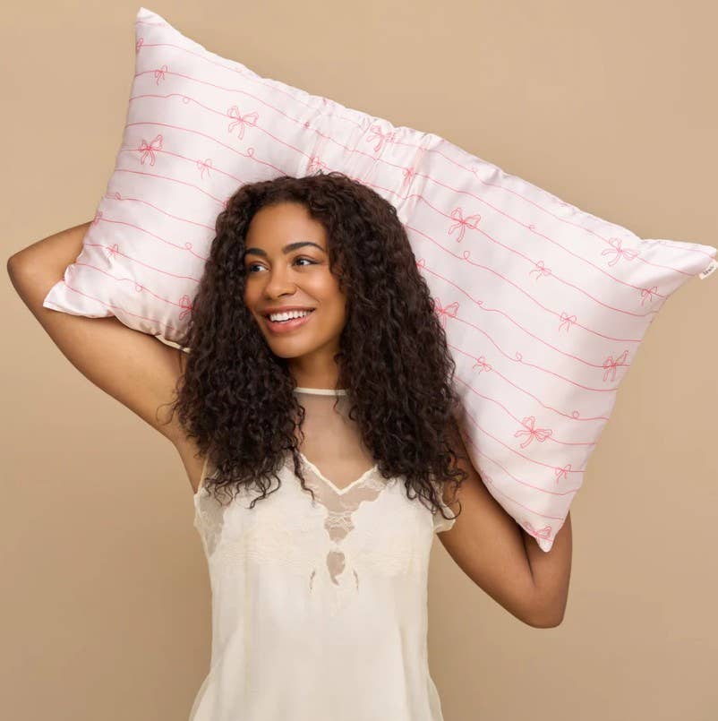 Satin Pillowcase in Striped Bows - King