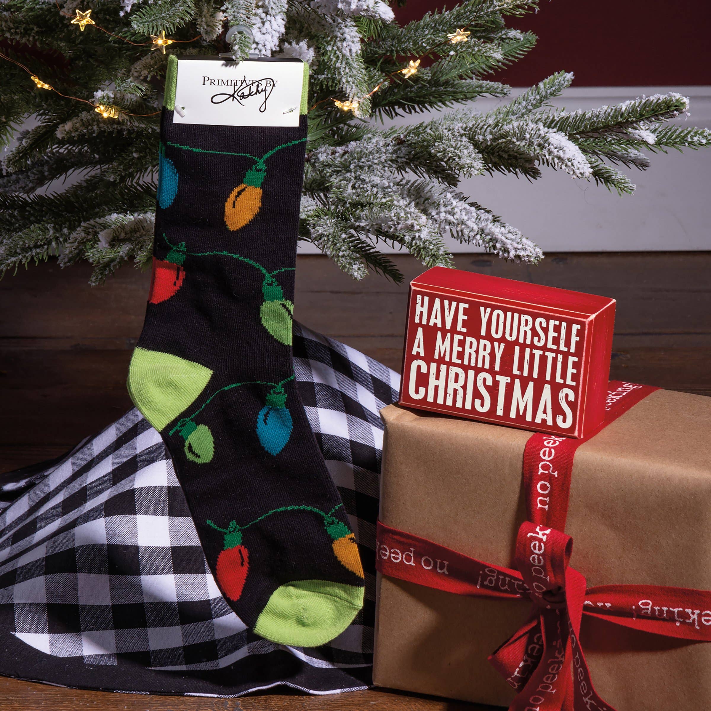 A Merry Little Christmas Box Sign And Sock Set
