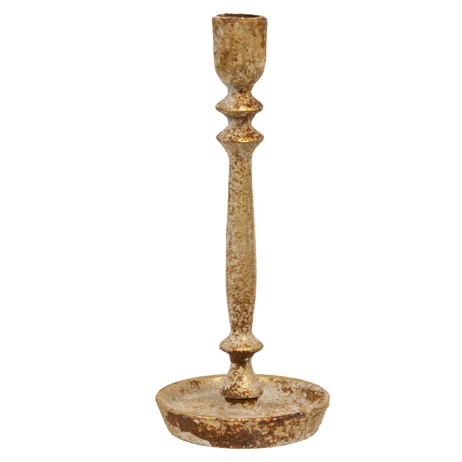 Distressed Gold Finish Candle Stick - 9"H