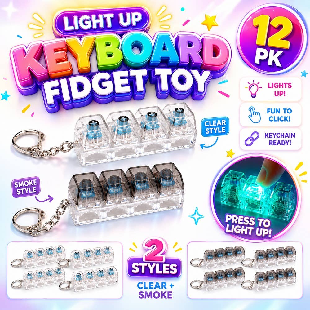 12pk Light Up Keyboard Fidget Toy Sensory Clicker Keychain dumpling bun