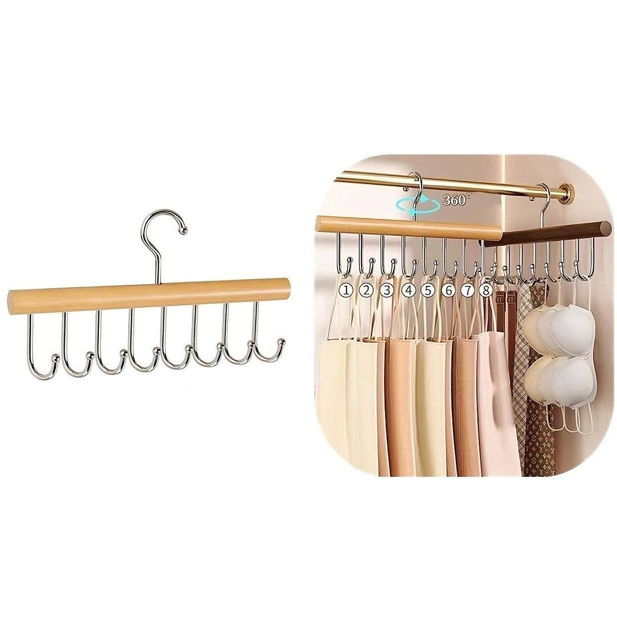 Eight Fish Hooks Organize Wood Hanger