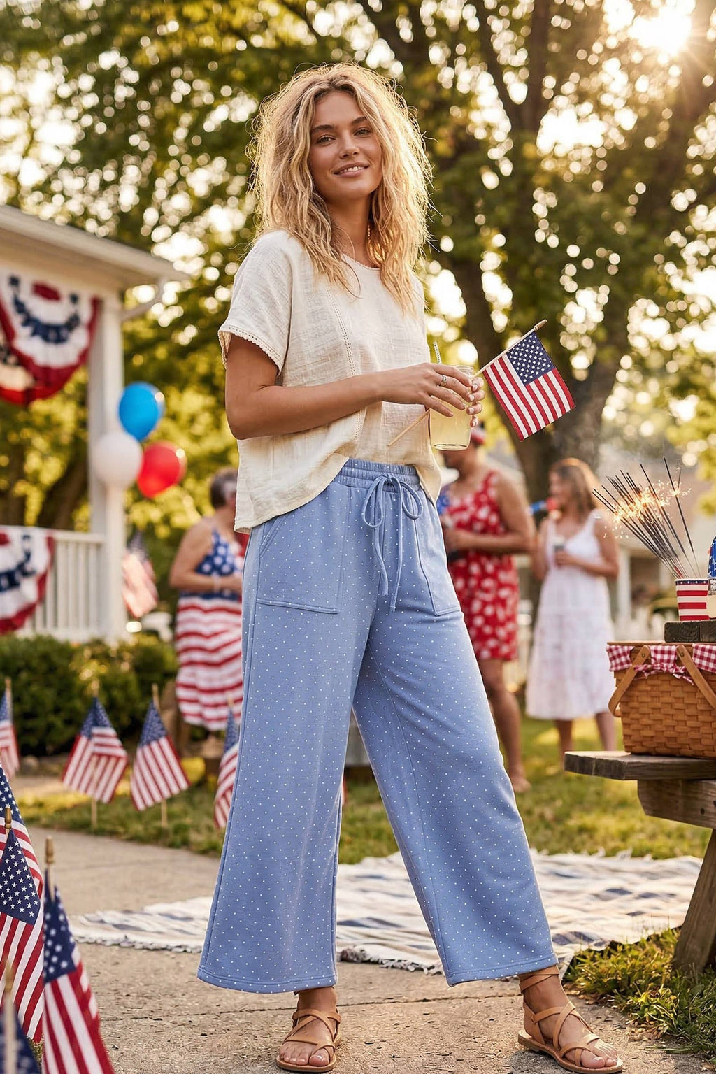 Relaxed Polka Dot Wide Leg Pants