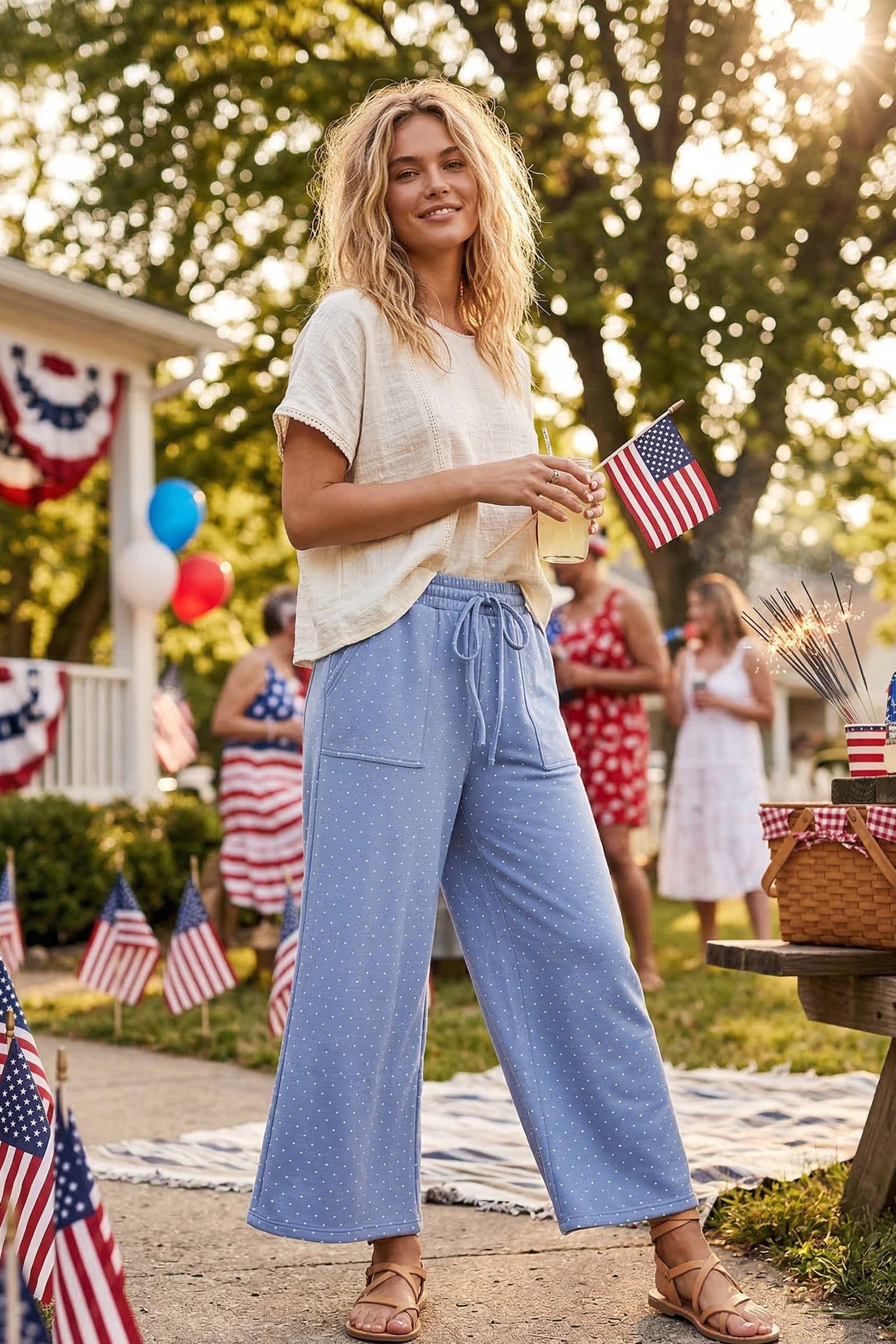Relaxed Polka Dot Wide Leg Pants