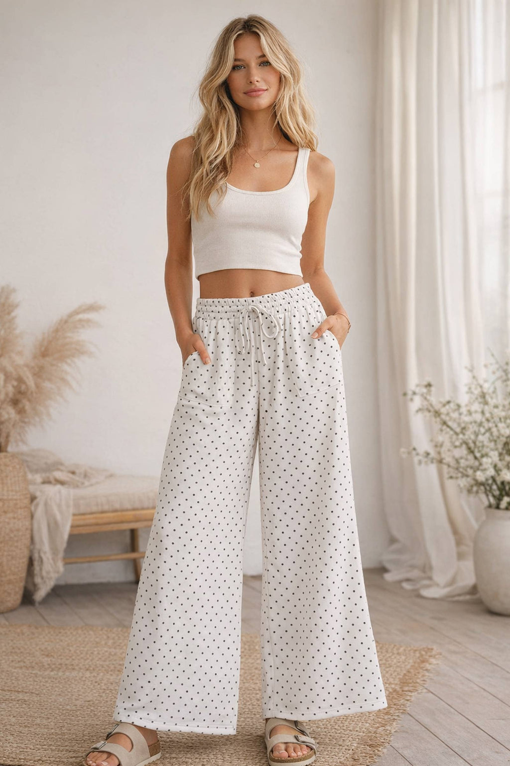 Relaxed Polka Dot Wide Leg Pants