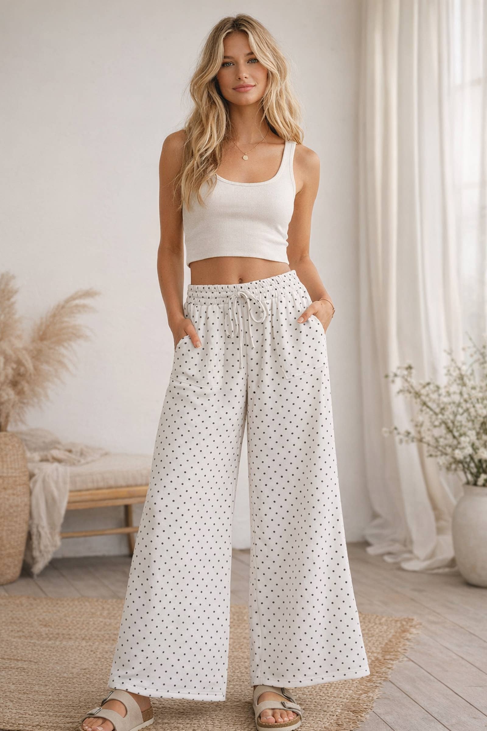 Relaxed Polka Dot Wide Leg Pants