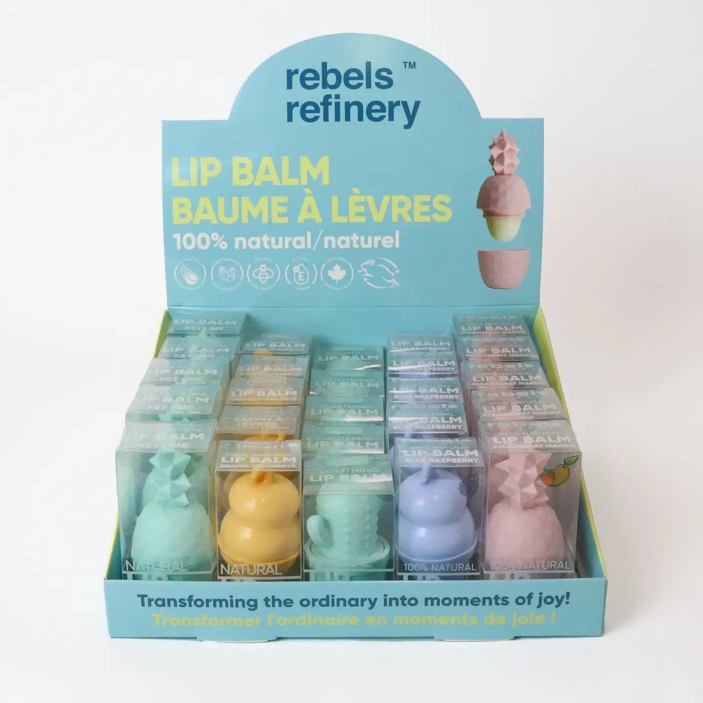 25 Pack Lip Balm + DISPLAY 100% Natural