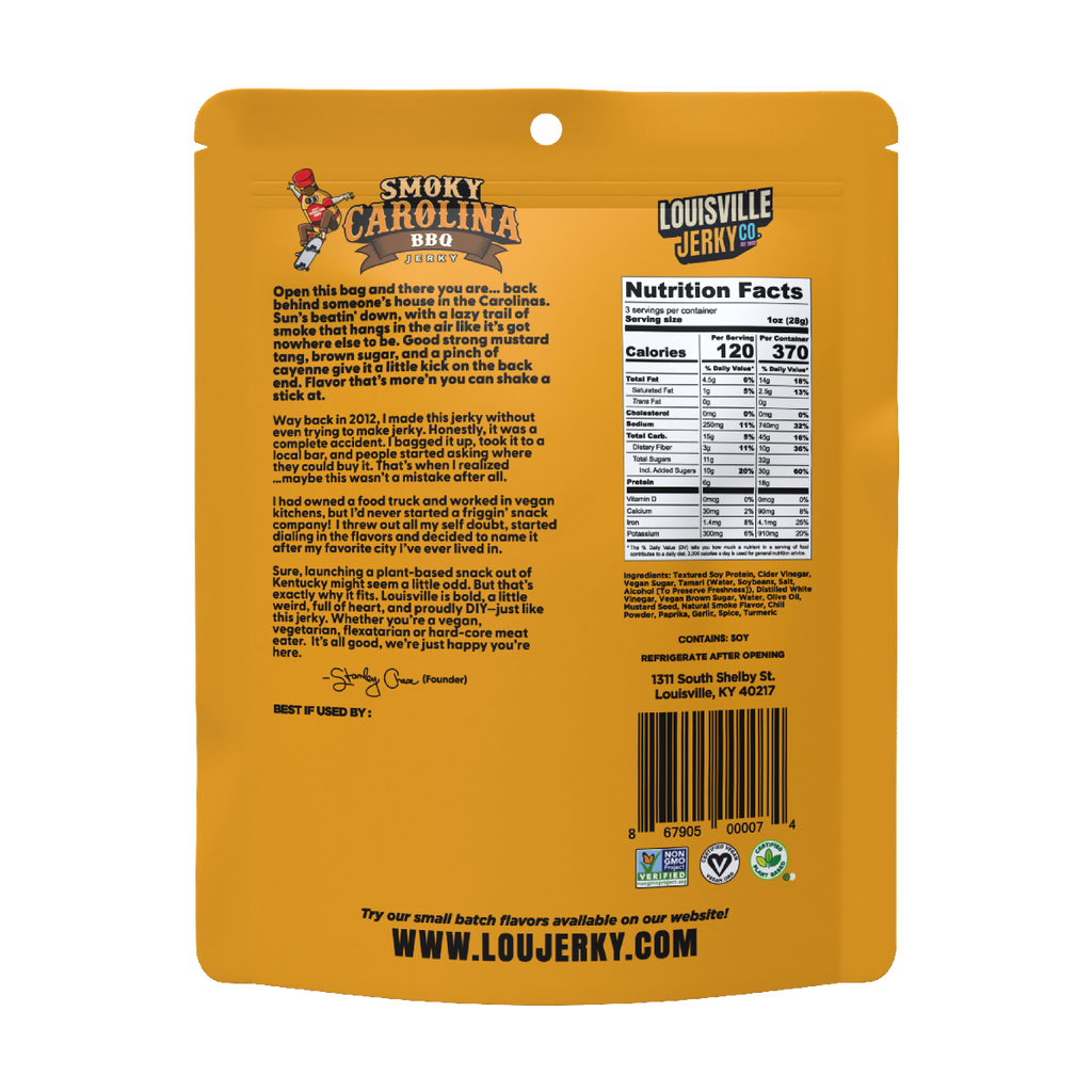 Vegan & Plant Based Smoky Carolina BBQ Jerky 3 oz