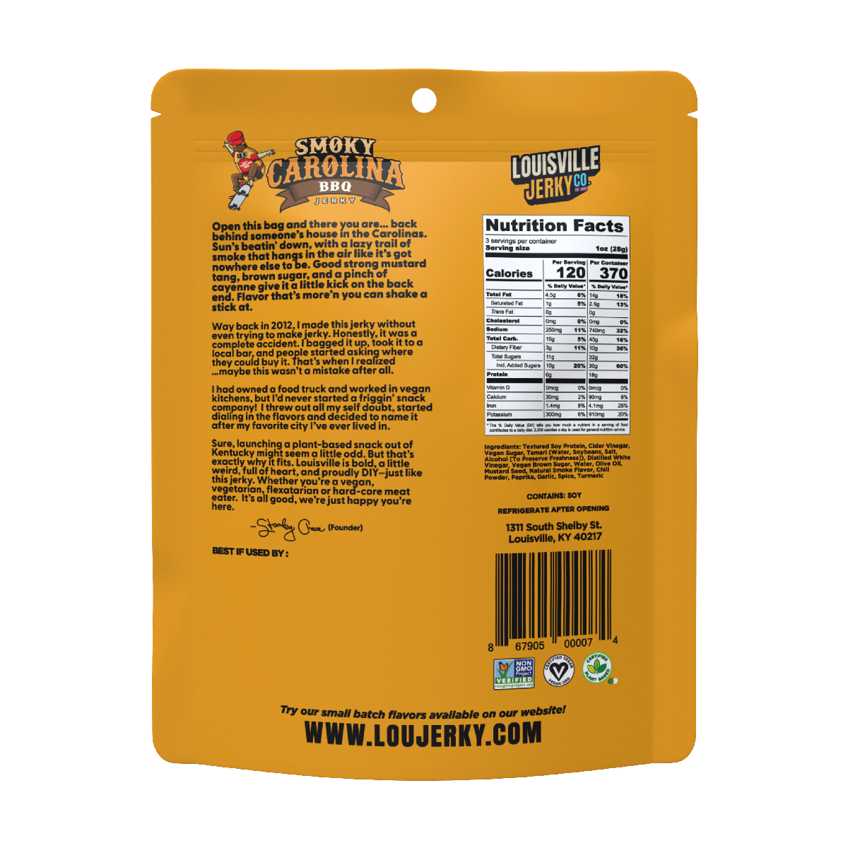Vegan & Plant Based Smoky Carolina BBQ Jerky 3 oz