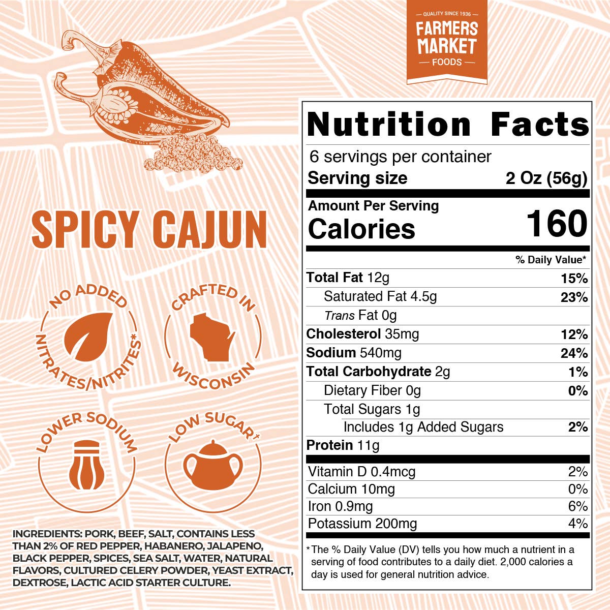 No Nitrate/Nitrite Spicy Cajun Summer Sausage 12oz