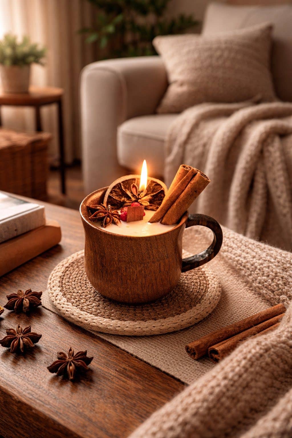 Pumpkin Spice Candle in Wooden Mug | Autumn Decor Soy Candle