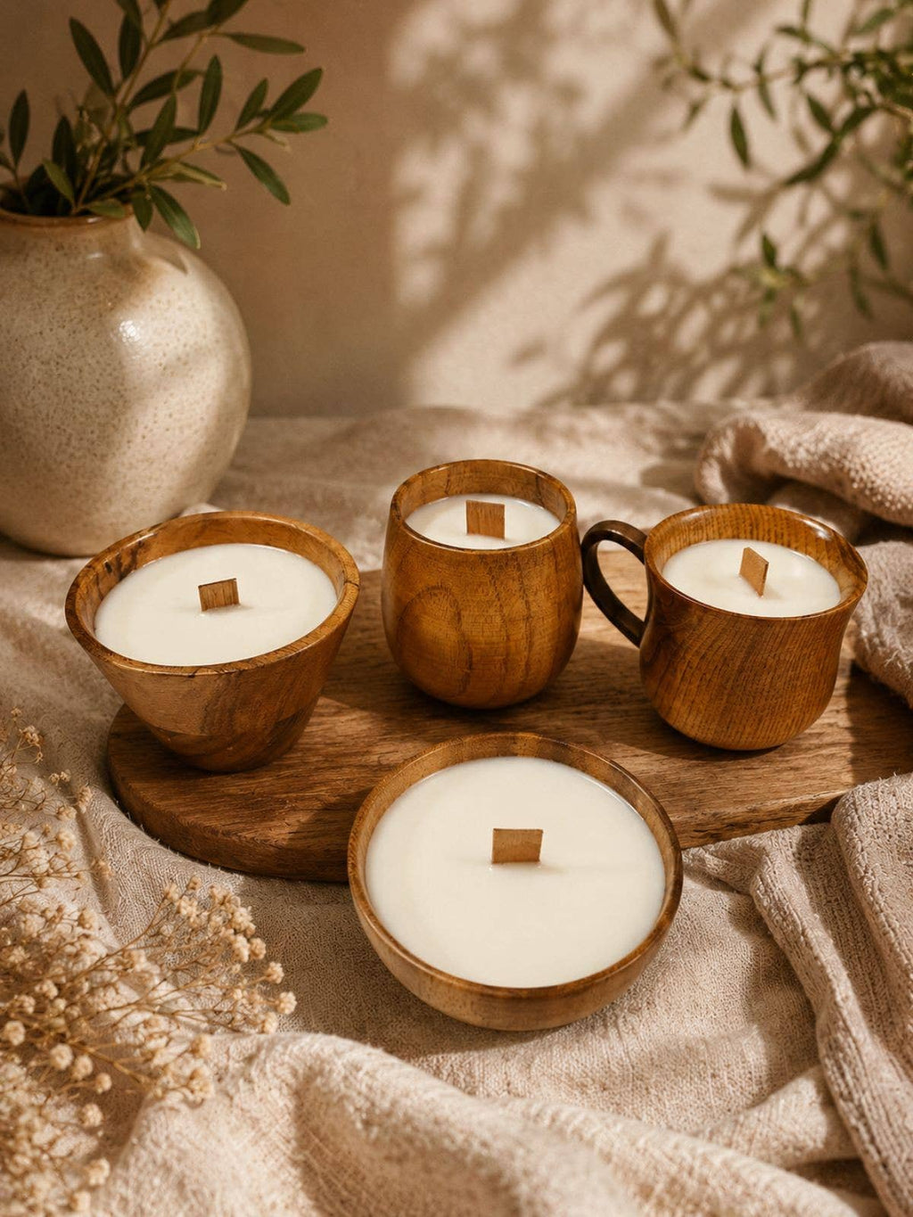 Wooden Bowl Soy Candle with Crackling Wood Wick