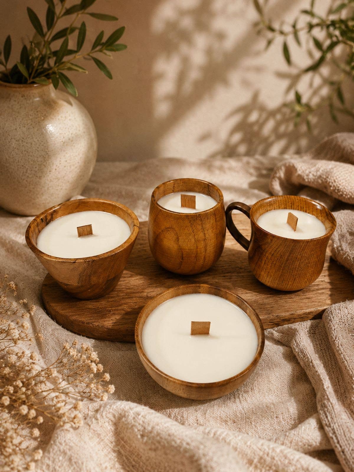 Wooden Bowl Soy Candle with Crackling Wood Wick