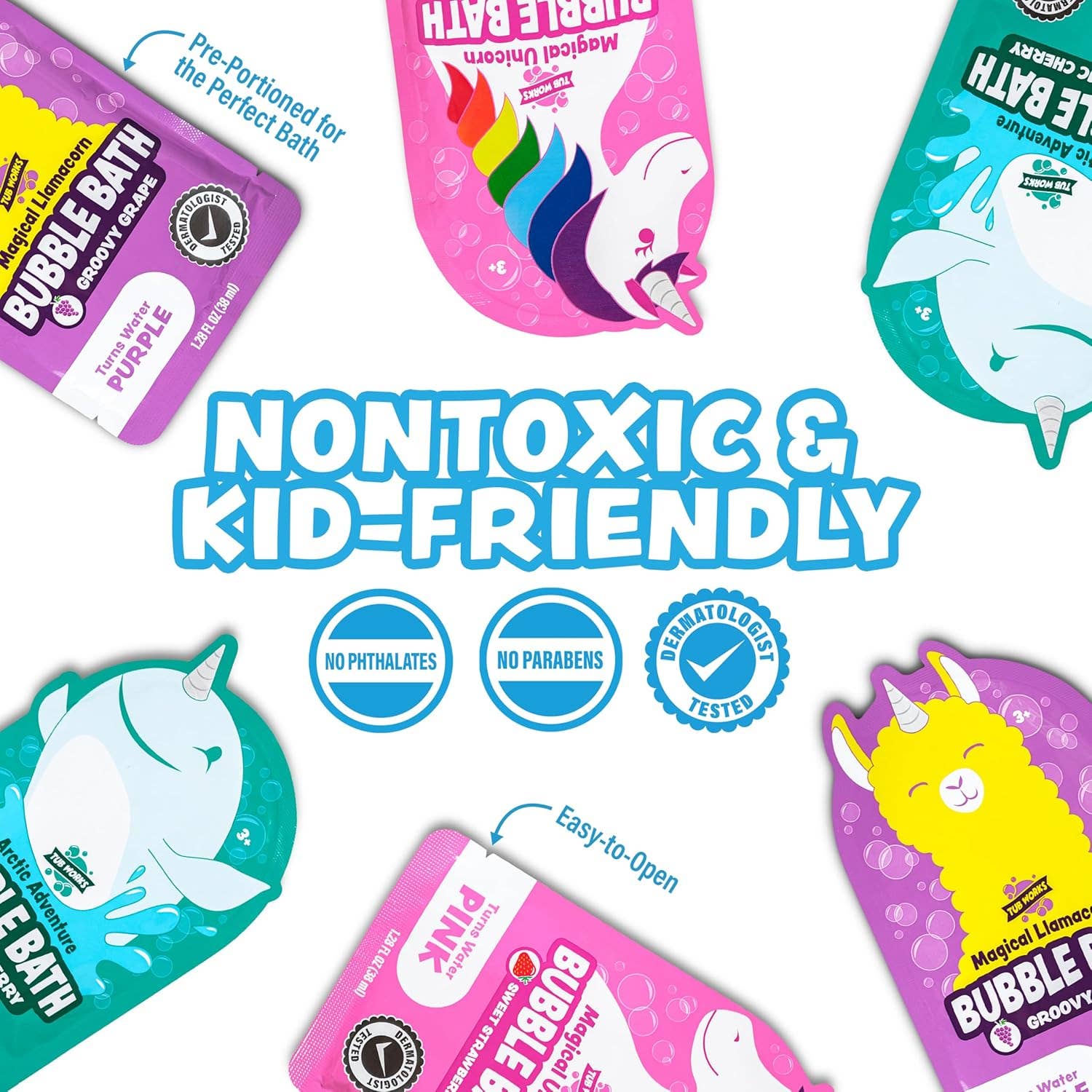 Tub Works® Magical Kids Bubble Bath, Variety 12 Pack | Pink, Purple & Teal Bath Colors