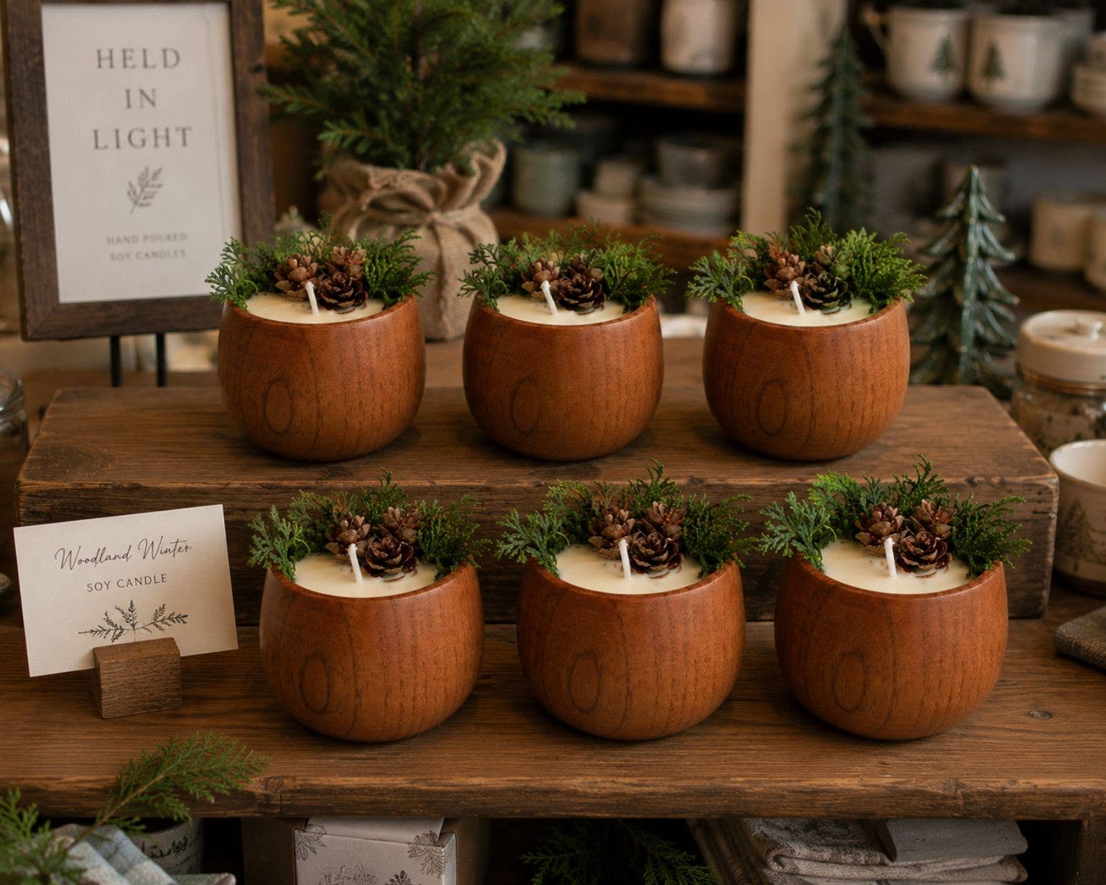 Winter Forest Soy Candle, Wooden Bowl Candle, Rustic Holiday