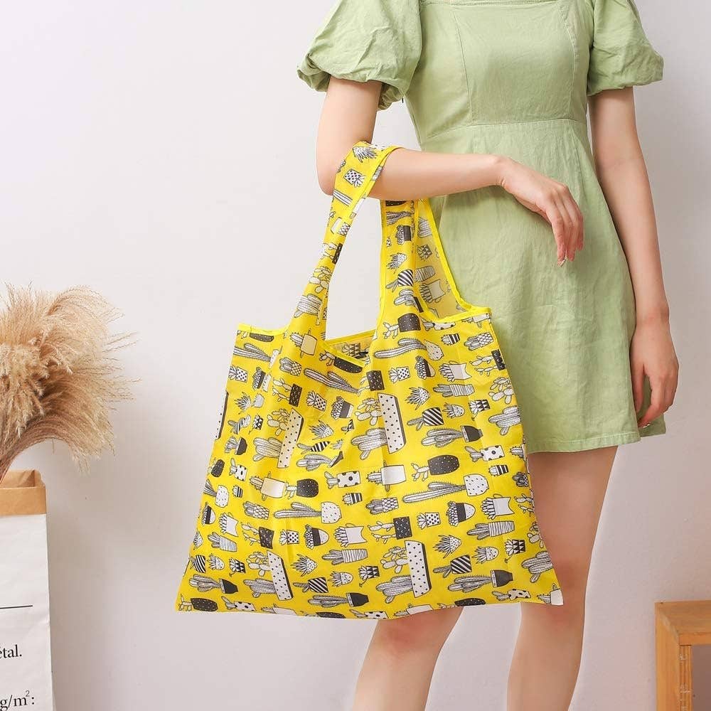 12pk Large Foldable Nylon Reusable Grocery Tote Bag Dog Print Shopping Bag