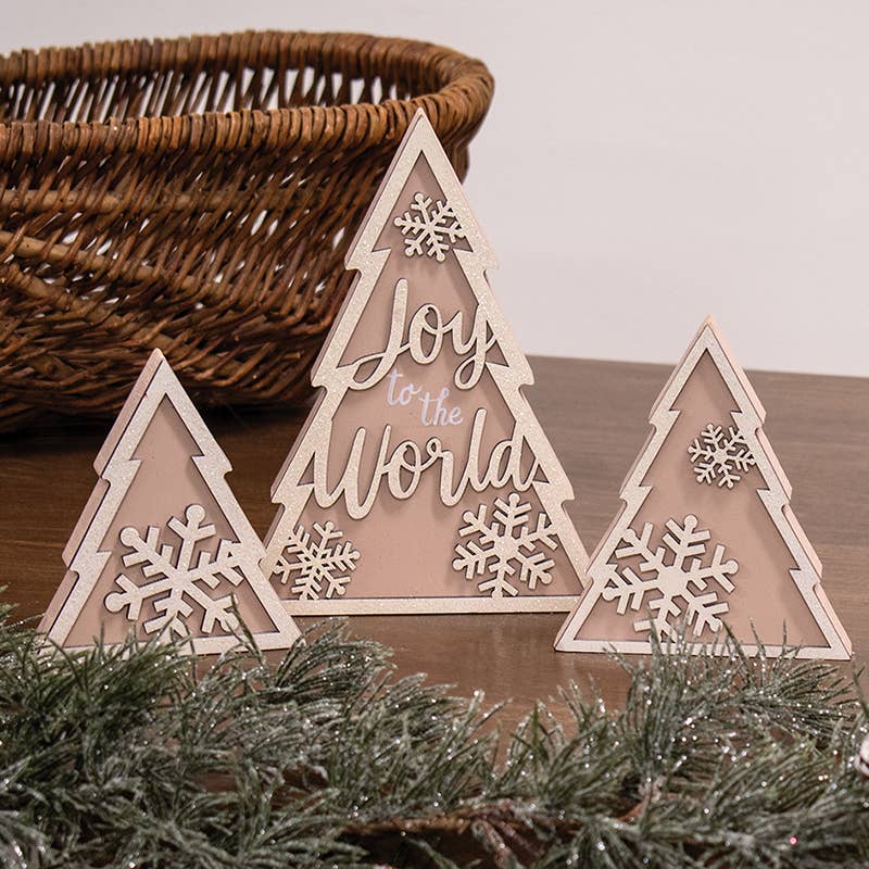 3/Set - Glittered Wooden Joy to the World & Snowflake Christ