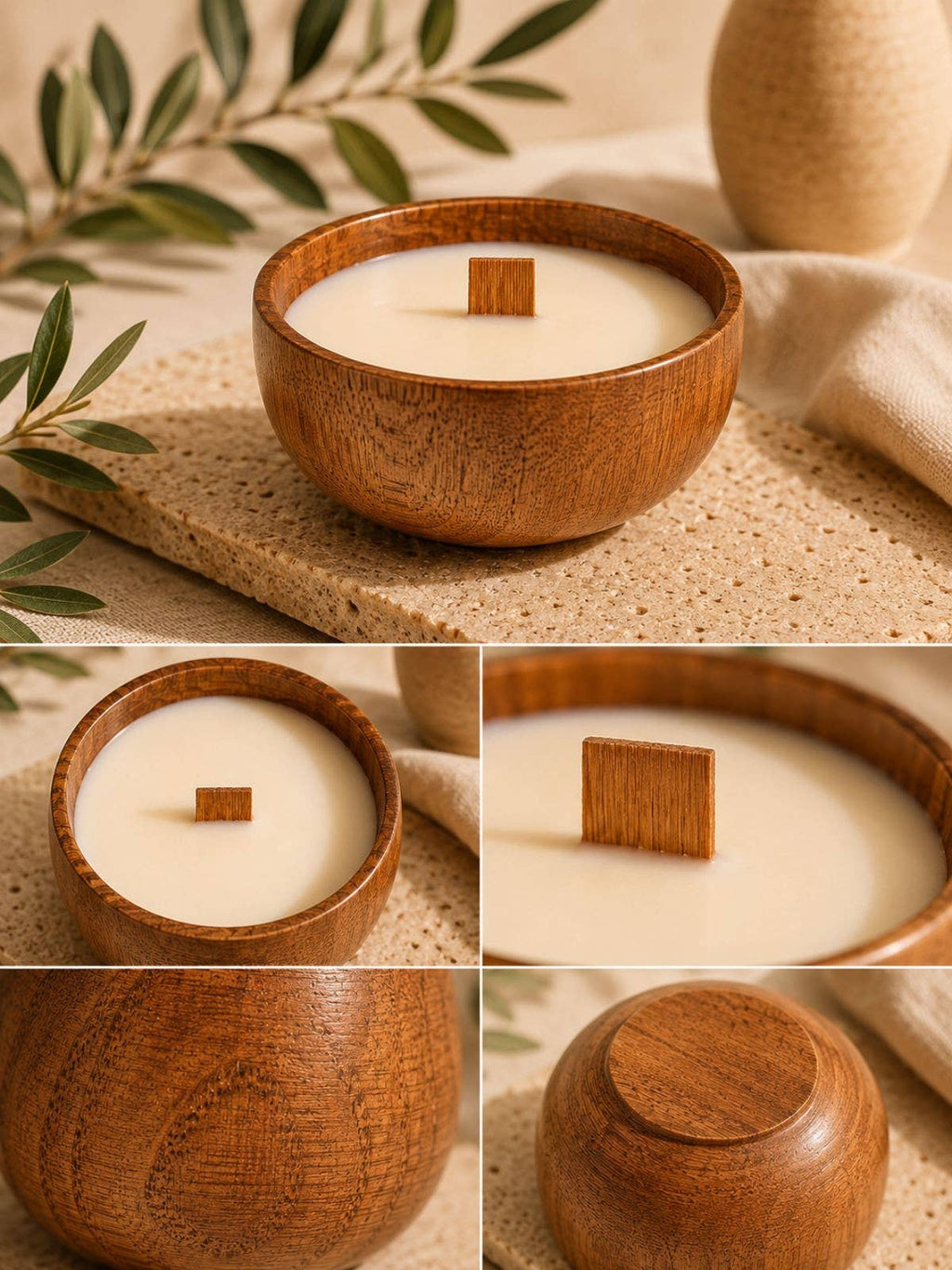Wooden Bowl Soy Candle with Crackling Wood Wick