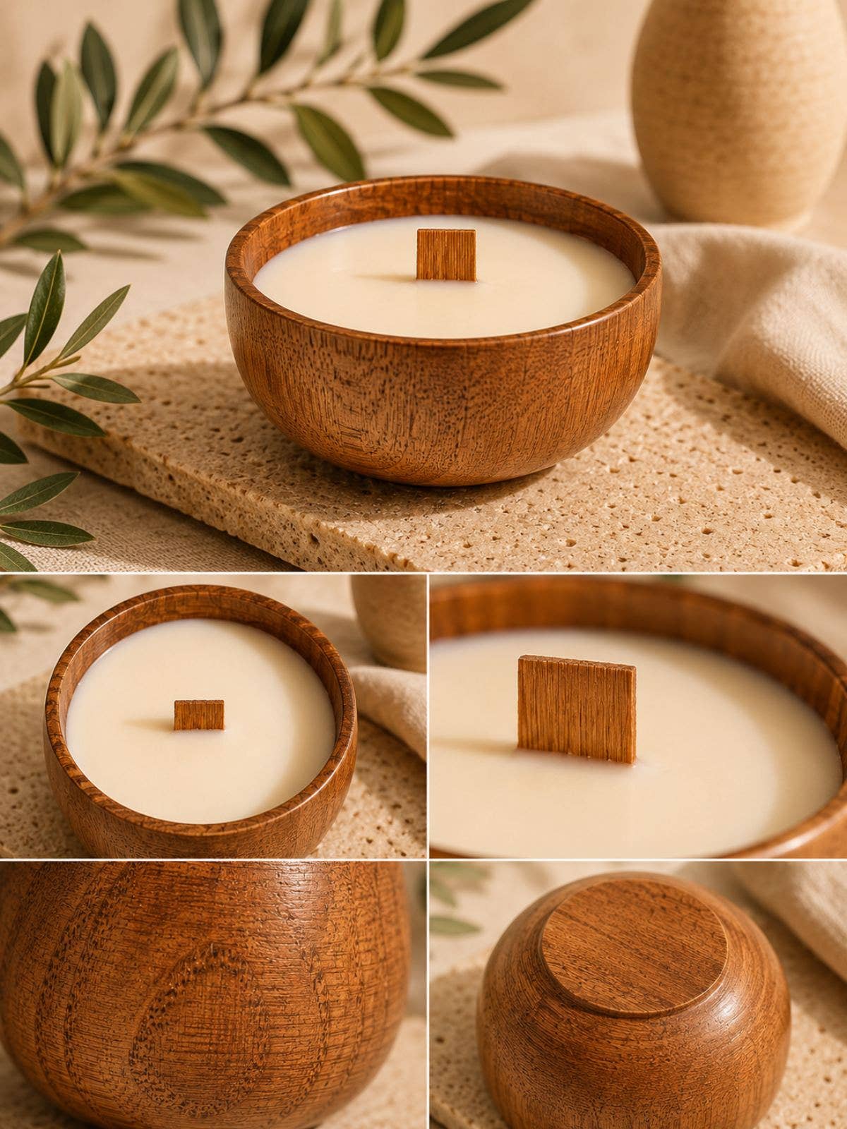 Wooden Bowl Soy Candle with Crackling Wood Wick