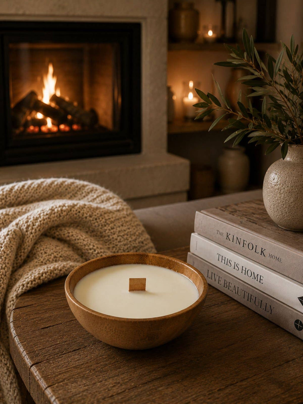 Wooden Bowl Soy Candle with Crackling Wood Wick
