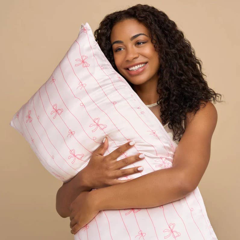 Satin Pillowcase in Striped Bows - King