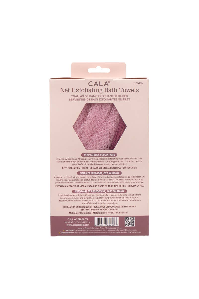 CALA 69492 Pink 2 pcs Exfoliating Bath Long Towels - 6 pc