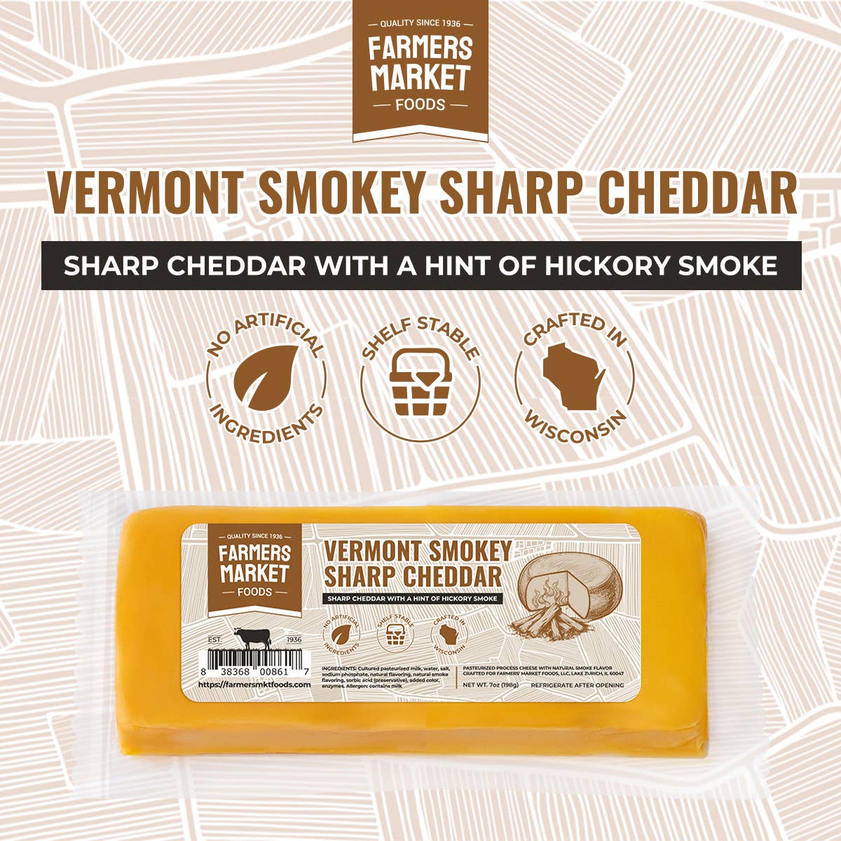Vermont Smokey Sharp Cheddar 7oz (Shelf Stable) (12ct)