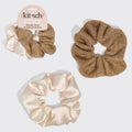 Metallic Mesh and Recycled Fabric Satin Scrunchies 2pc Set - Cream & Gold
