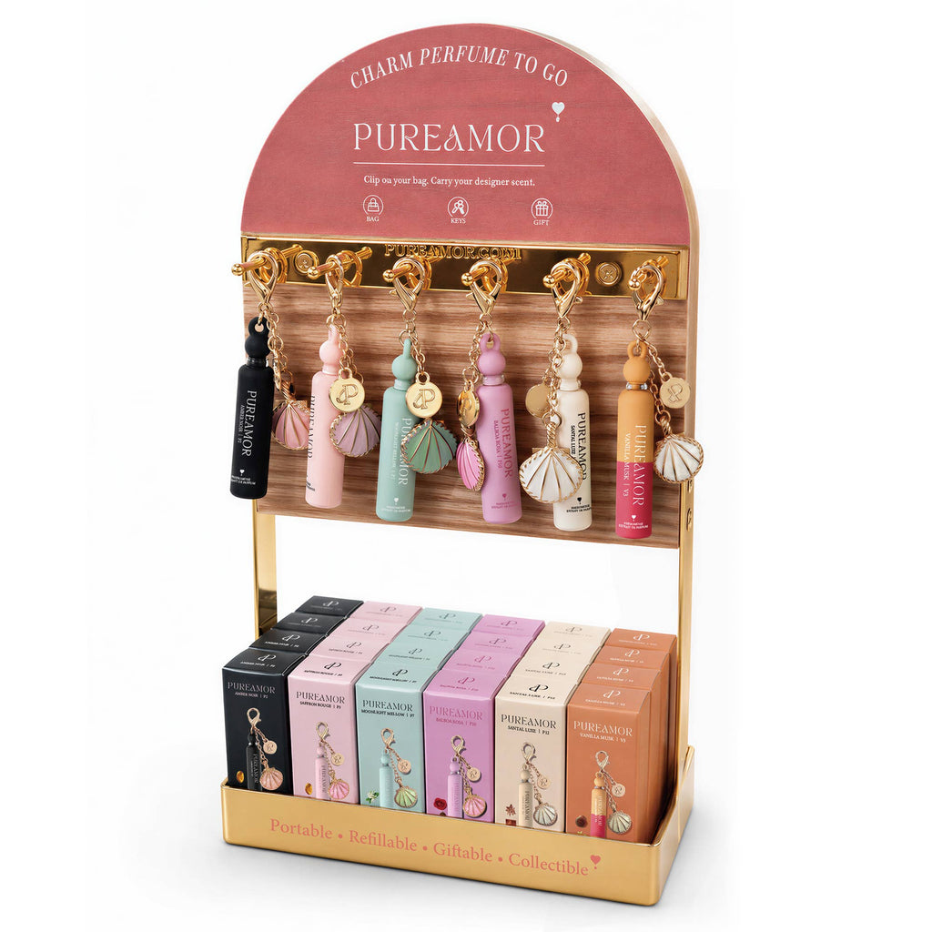 PUREAMOR S6 Keychain Perfume Set — 6 Signature Scents (2ml) with Iron Countertop Display