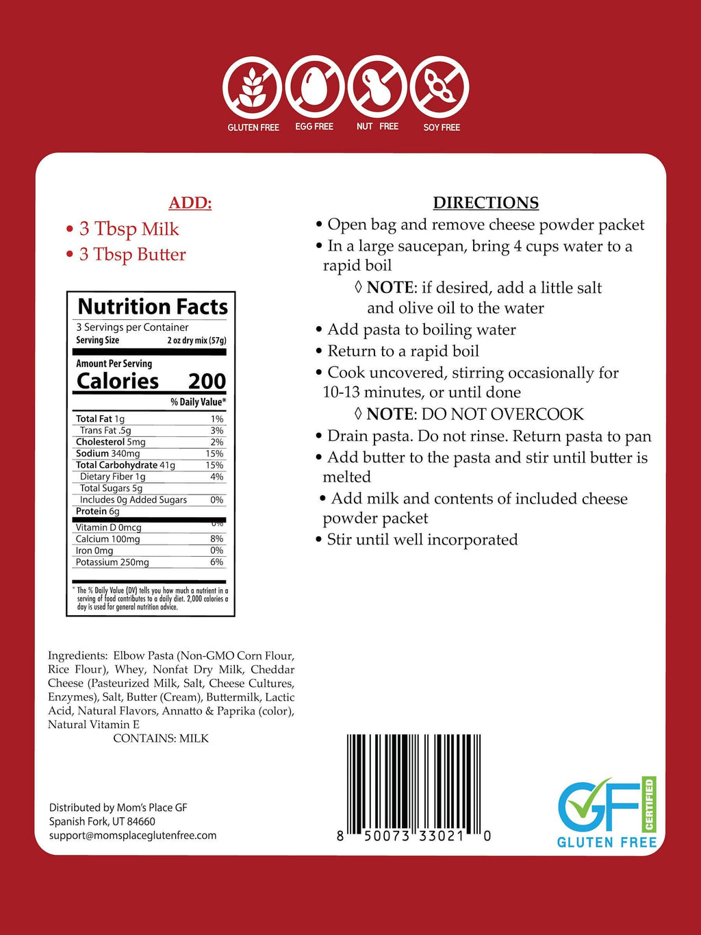 NEW RELEASE-Mom's Gluten-Free Extra Cheesy Mac & Cheese