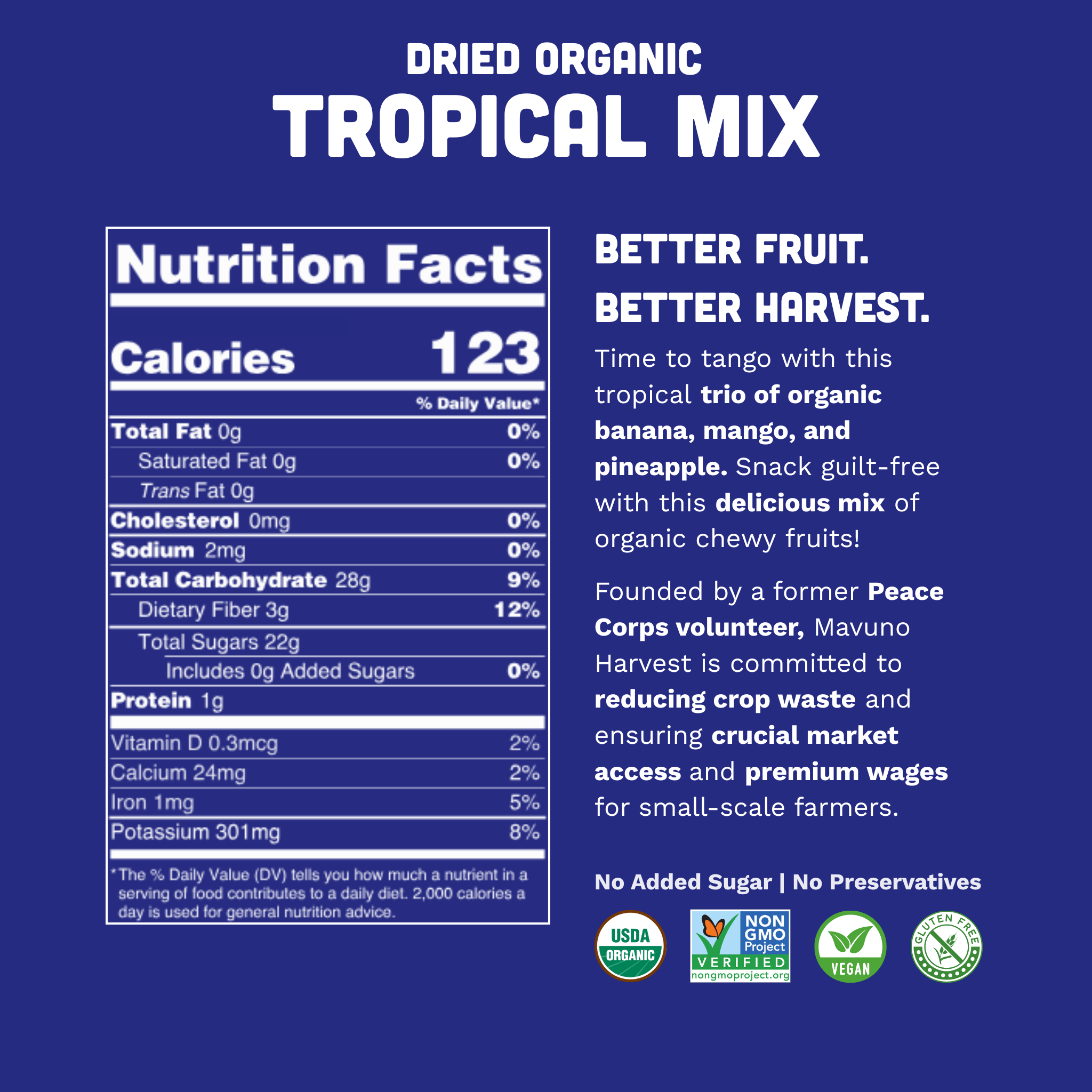 Organic Dried Tropical Mix (Mango, Banana, Pineapple)