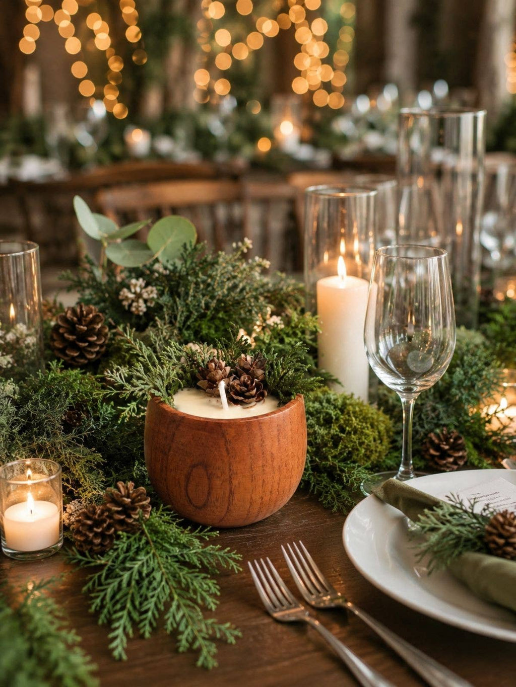 Winter Forest Soy Candle, Wooden Bowl Candle, Rustic Holiday