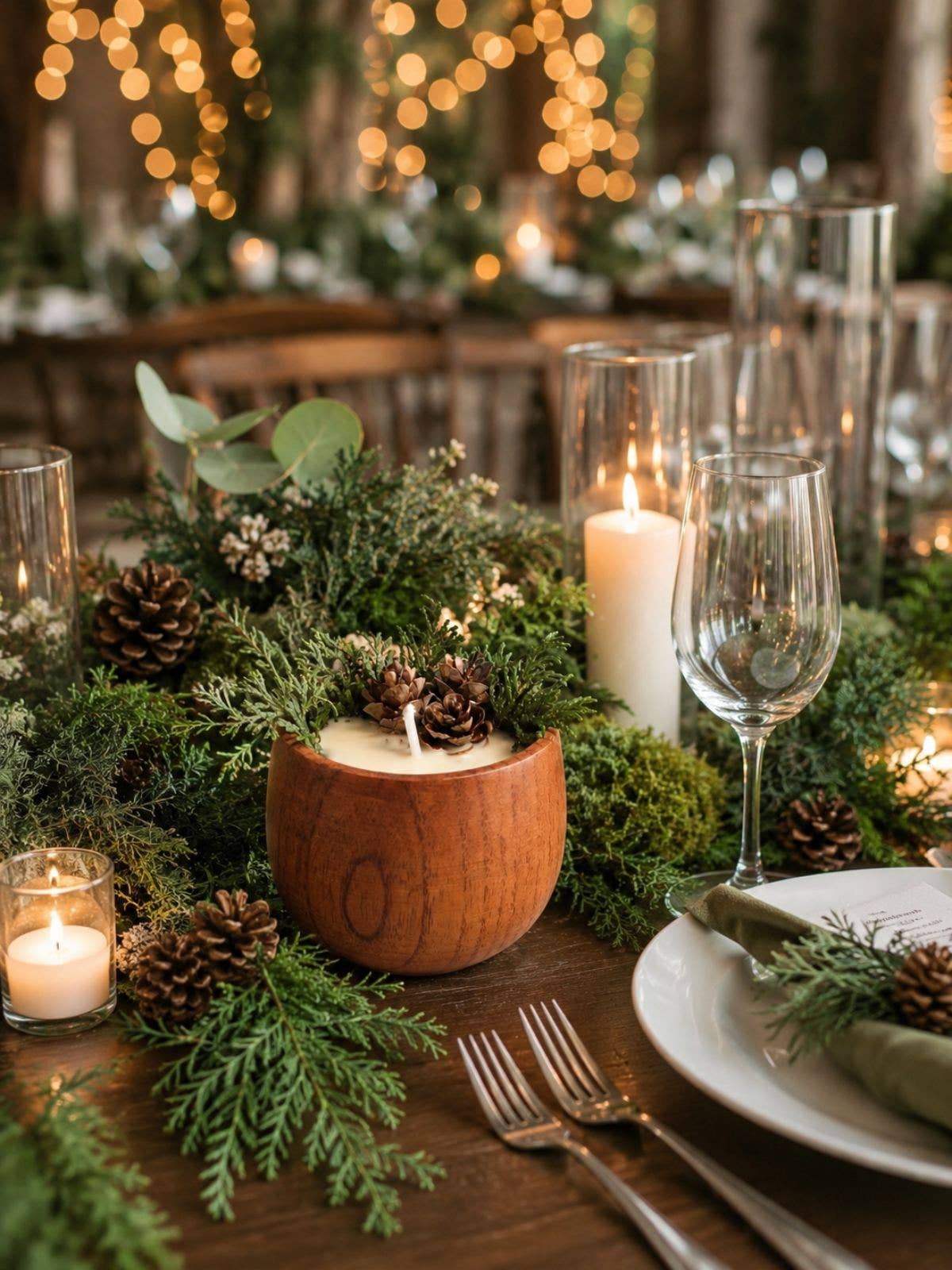 Winter Forest Soy Candle, Wooden Bowl Candle, Rustic Holiday