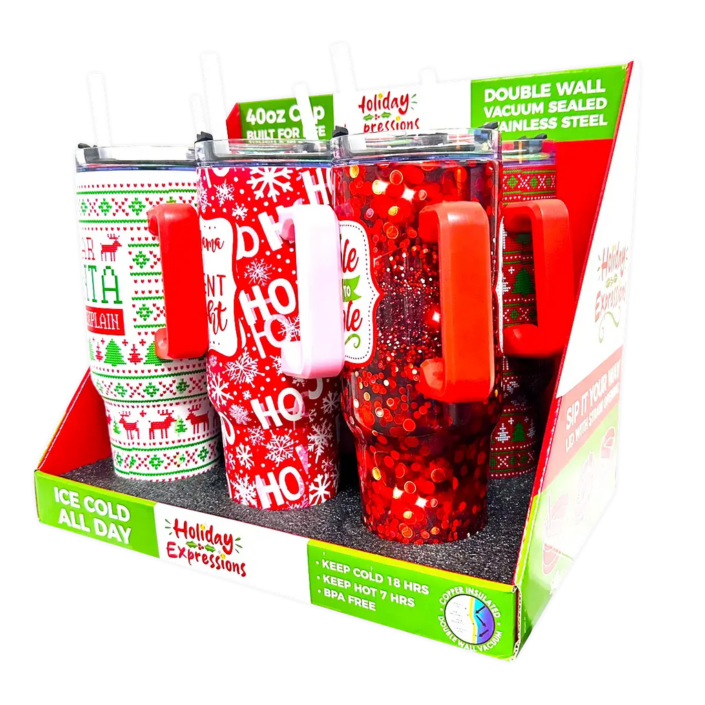 Holiday Insulated 40 oz Cup with Handle Christmas Assortment
