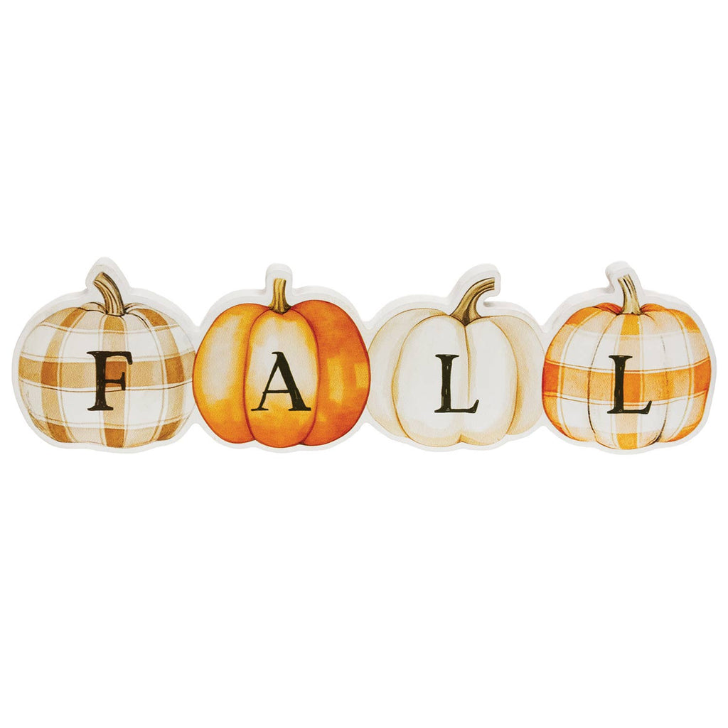 Fall Patchwork Pumpkins Wooden Sitter