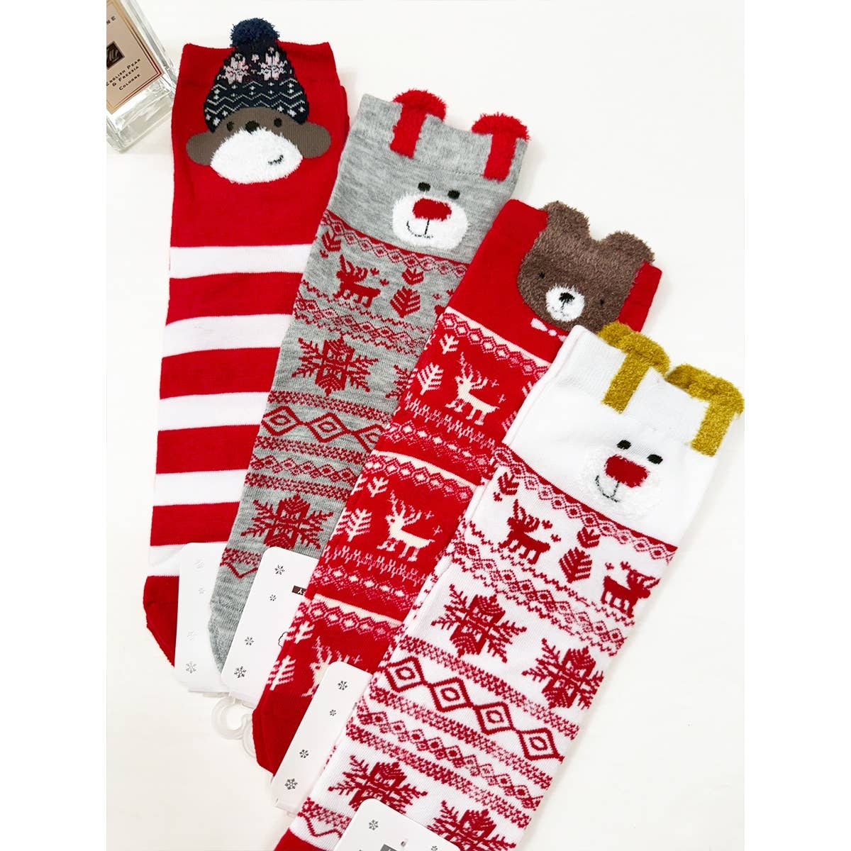 All Red Assorted Pattern Christmas Theme Socks