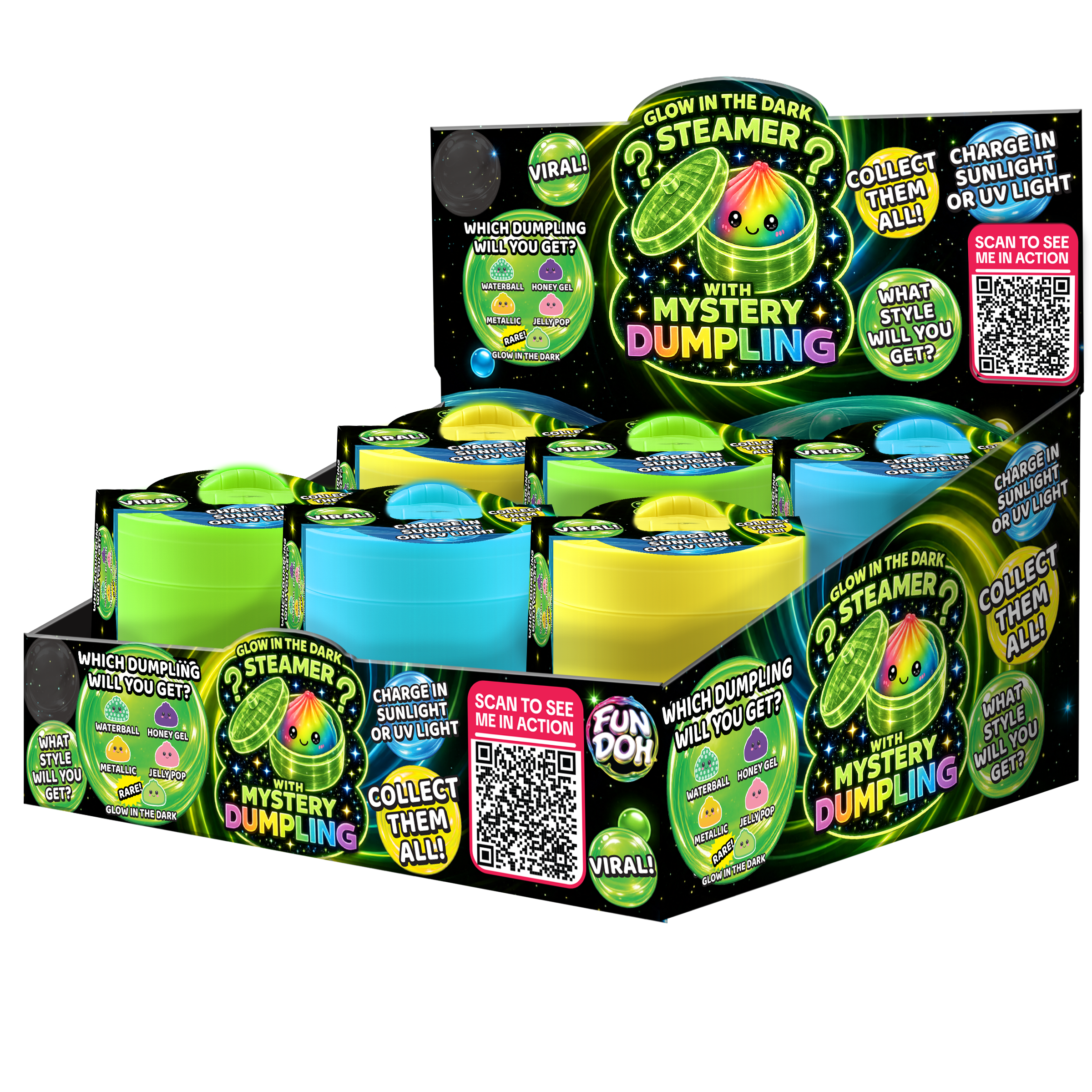 Glow-in-the-Dark Mystery Dumpling Squishy Toy - 12/Display