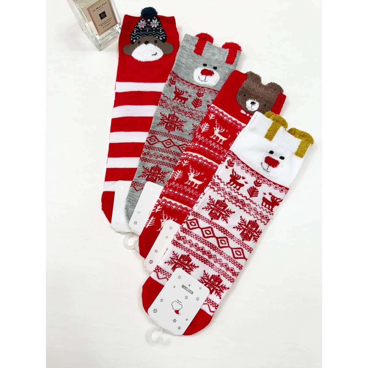 All Red Assorted Pattern Christmas Theme Socks