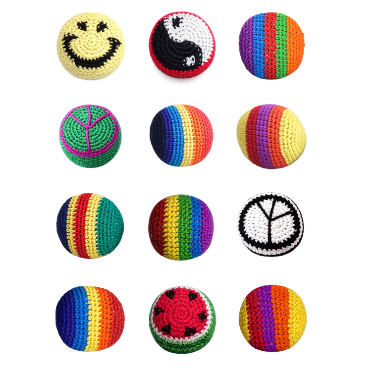 Extreme Retro Hand-Knitted Kick Pouch Footbag - 12/Display