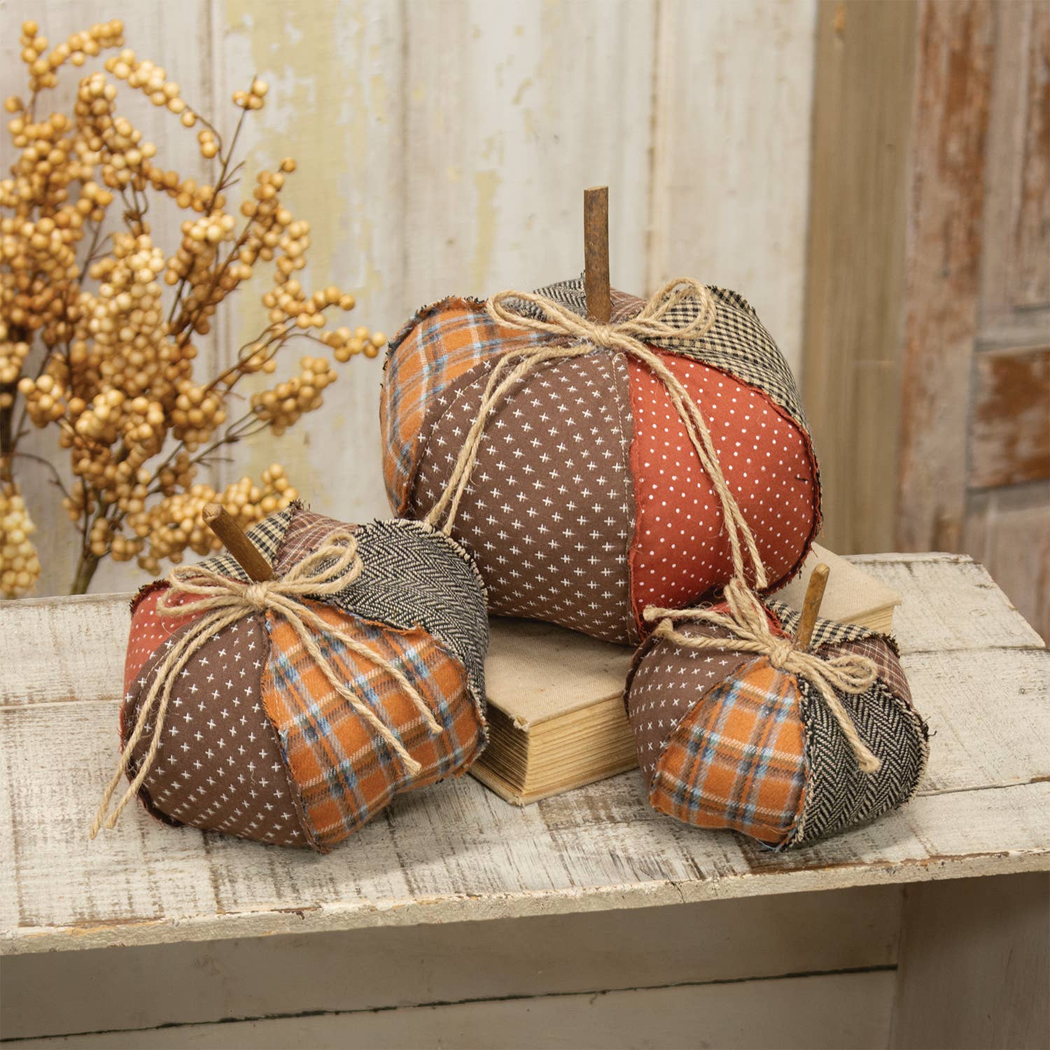 Stuffed Patchwork Pumpkin - 5"H